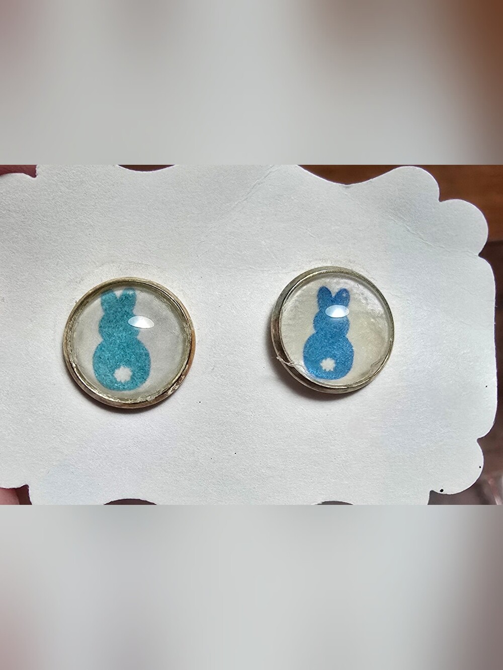 NWOT Bunny Stud Earrings Easter Rabbit Blue Green